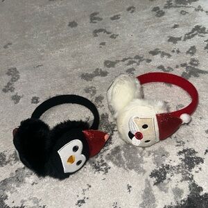 Set of two little girls Christmas Santa and penguin  earmuff